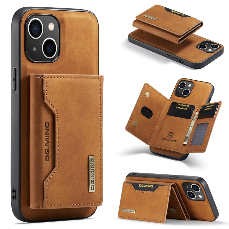 For iPhone 15 DG.MING M2 Series 3-Fold Card Bag Wallet Leather Phone Case(Brown) - HoMEdemic™ 