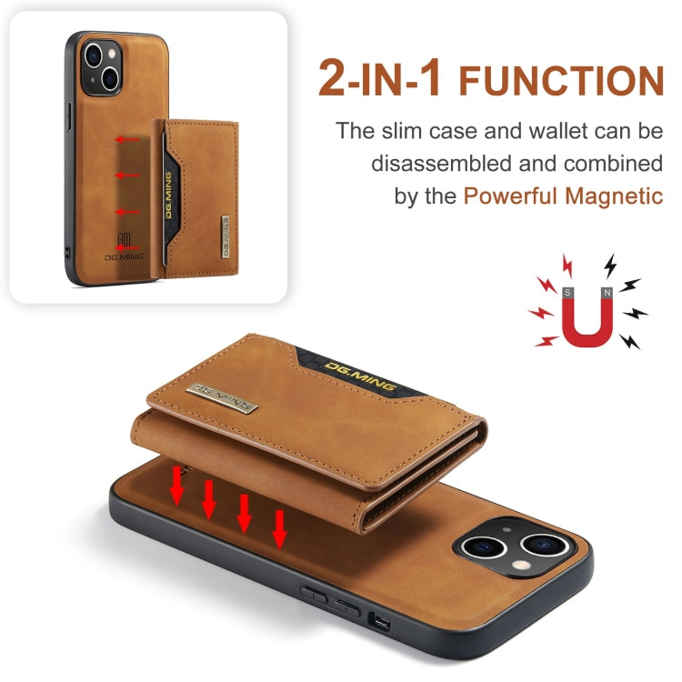 For iPhone 15 DG.MING M2 Series 3-Fold Card Bag Wallet Leather Phone Case(Brown) - HoMEdemic™ 