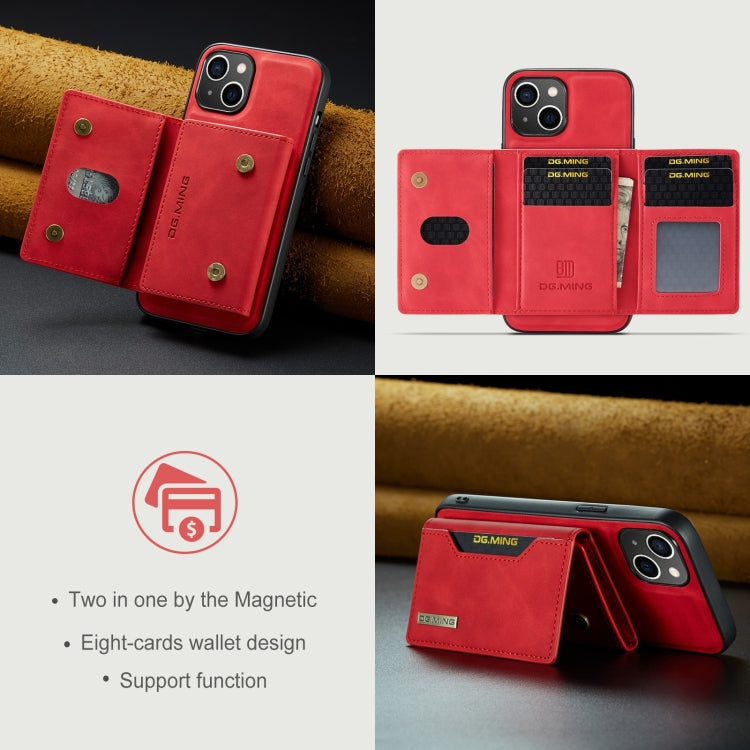 For iPhone 15 DG.MING M2 Series 3-Fold Card Bag Wallet Leather Phone Case(Red) - HoMEdemic™ 