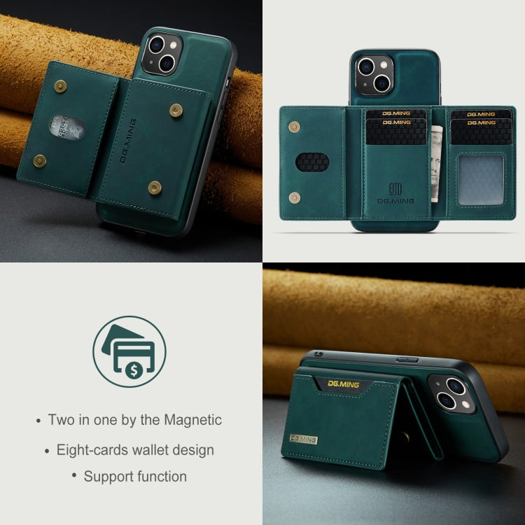 For iPhone 15 DG.MING M2 Series 3-Fold Card Bag Wallet Leather Phone Case(Green) - HoMEdemic™ 