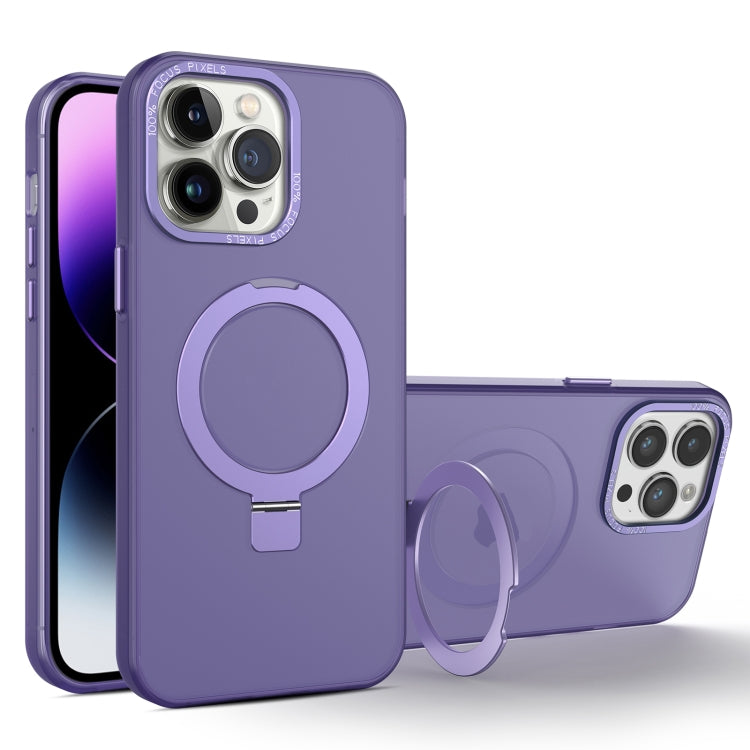 For iPhone 15 Pro Max MagSafe Metal Holder Frosted Translucent Phone Case(Dark Purple) - HoMEdemic™ 