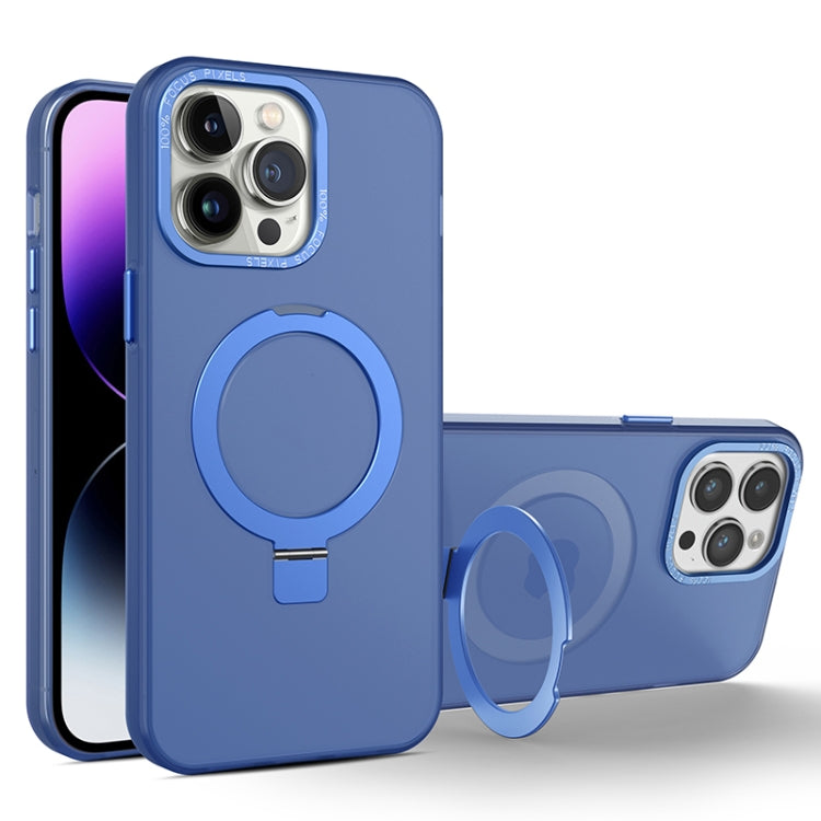 For iPhone 15 Pro Max MagSafe Metal Holder Frosted Translucent Phone Case(Royal Blue) - HoMEdemic™ 