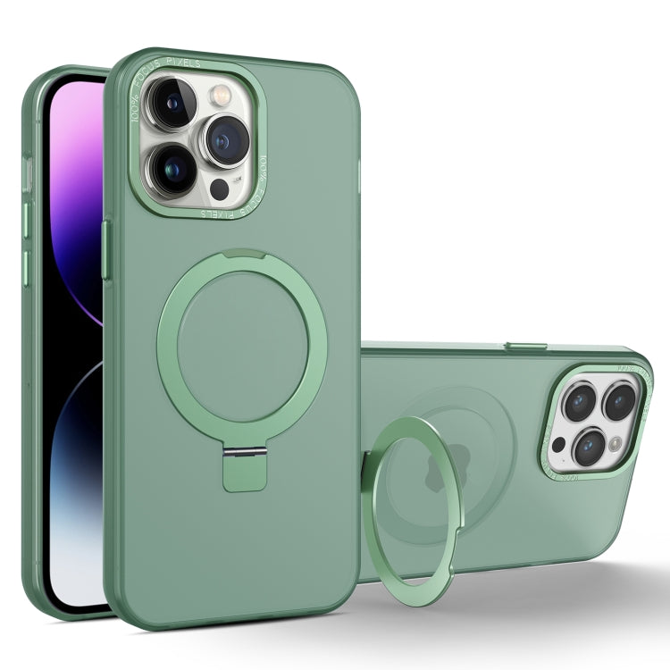 For iPhone 15 Pro MagSafe Metal Holder Frosted Translucent Phone Case(Green) - HoMEdemic™ 