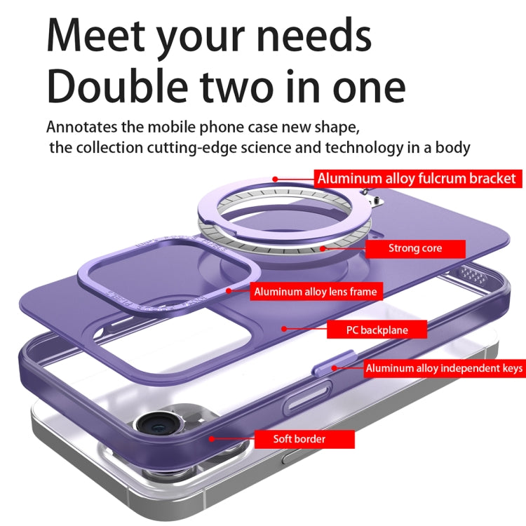 For iPhone 15 Pro MagSafe Metal Holder Frosted Translucent Phone Case(Dark Purple) - HoMEdemic™ 