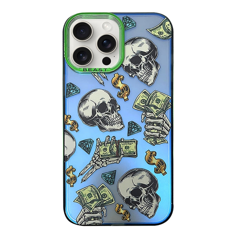 For iPhone 15 Pro Aurora Series Painted Pattern Phone Case(Skull) - HoMEdemic™ 