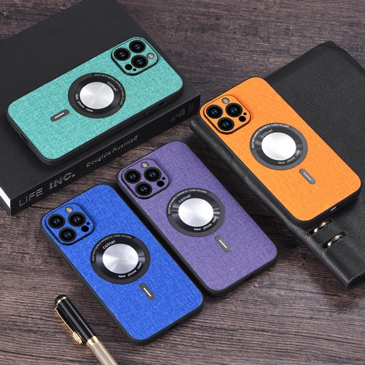 For iPhone 15 Pro Cloth Texture MagSafe Magnetic PU Phone Case(Light Green) - HoMEdemic™ 