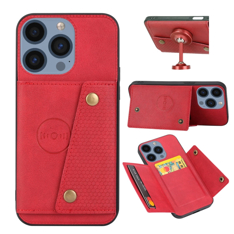 For iPhone 15 Pro Double Buckle Card Slots PU + TPU Phone Case(Red) - HoMEdemic™ 