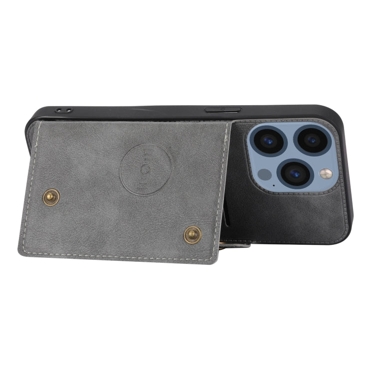 For iPhone 15 Pro Double Buckle Card Slots PU + TPU Phone Case(Grey) - HoMEdemic™ 