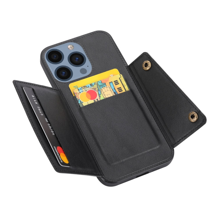 For iPhone 15 Pro Double Buckle Card Slots PU + TPU Phone Case(Black) - HoMEdemic™ 