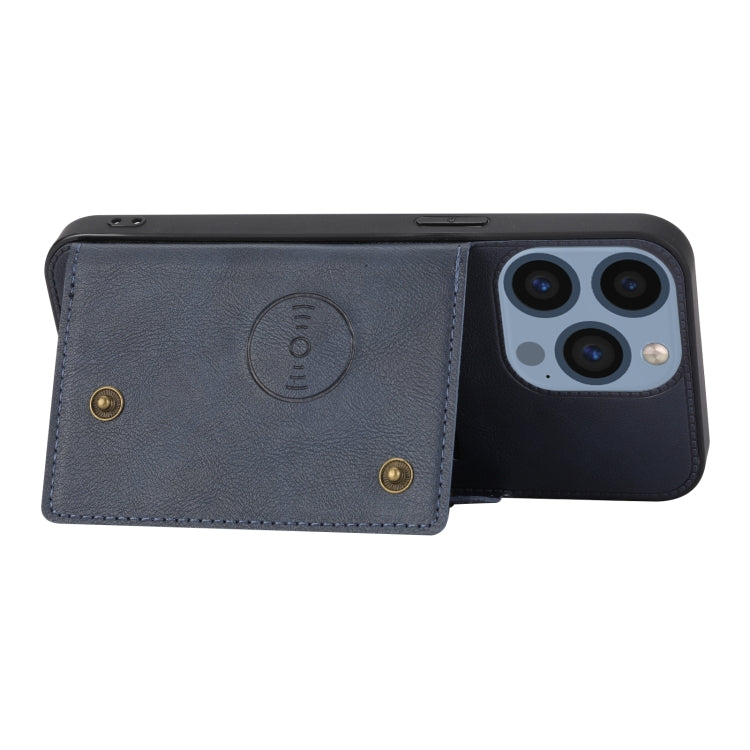 For iPhone 15 Pro Max Double Buckle Card Slots PU + TPU Phone Case(Blue) - HoMEdemic™ 