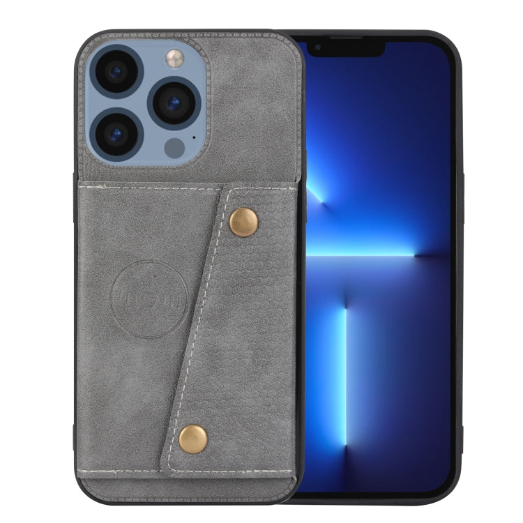 For iPhone 15 Pro Max Double Buckle Card Slots PU + TPU Phone Case(Grey) - HoMEdemic™ 