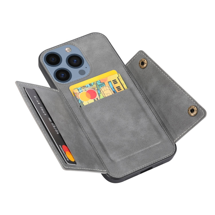For iPhone 15 Pro Max Double Buckle Card Slots PU + TPU Phone Case(Grey) - HoMEdemic™ 