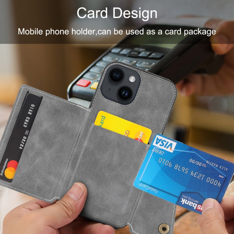 For iPhone 15 Pro Max Double Buckle Card Slots PU + TPU Phone Case(Grey) - HoMEdemic™ 