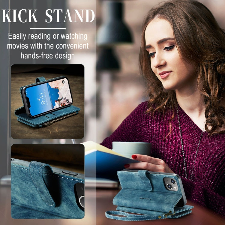 For iPhone 15 CaseMe C30 Multifunctional Leather Phone Case(Blue) - HoMEdemic™ 