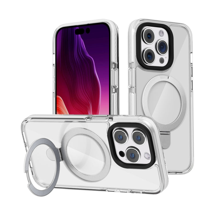 For iPhone 15 Pro Kingsteel Wolf MagSafe Holder Transparent Phone Case(White) - HoMEdemic™ 