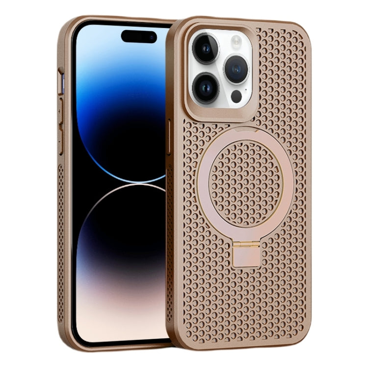 For iPhone 15 Pro Skin Feel PC+TPU Cooling Magnetic Magsafe Phone Case with Stand(Pink) - HoMEdemic™ 