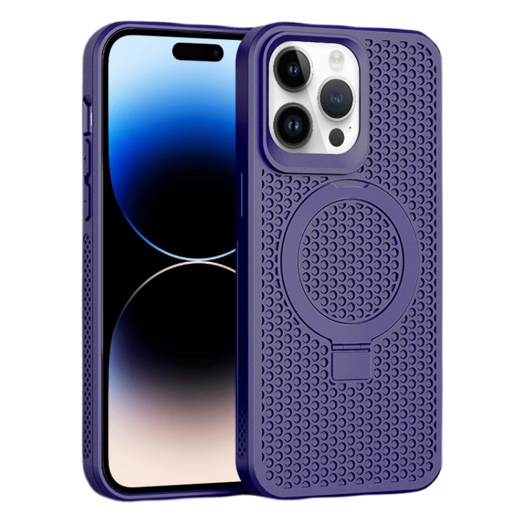 For iPhone 15 Pro Skin Feel PC+TPU Cooling Magnetic Magsafe Phone Case with Stand(Purple) - HoMEdemic™ 