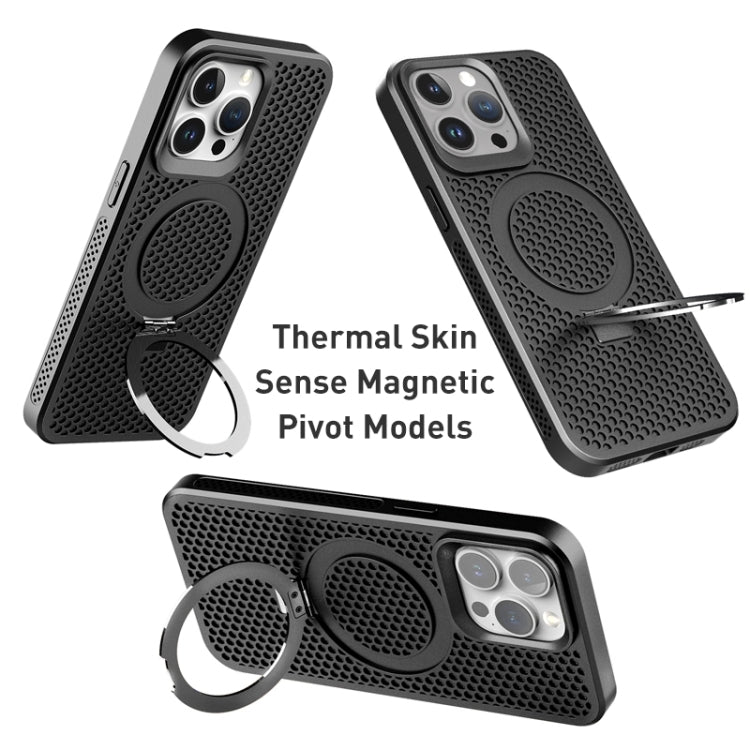 For iPhone 15 Pro Skin Feel PC+TPU Cooling Magnetic Magsafe Phone Case with Stand(Black) - HoMEdemic™ 
