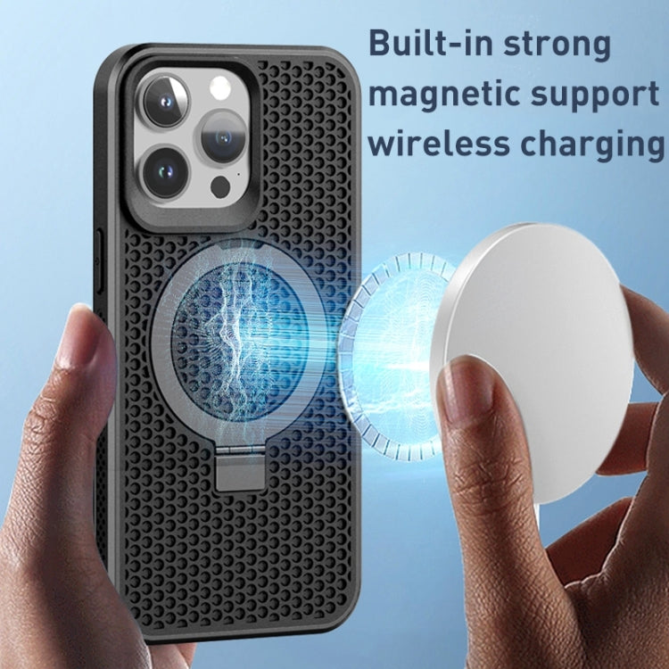 For iPhone 15 Pro Max Skin Feel PC+TPU Cooling Magnetic Magsafe Phone Case with Stand(Dark Green) - HoMEdemic™ 