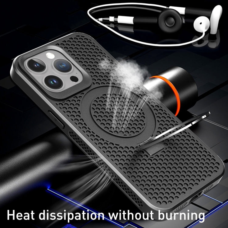 For iPhone 15 Pro Skin Feel PC+TPU Cooling Magnetic Magsafe Phone Case with Stand(Black) - HoMEdemic™ 