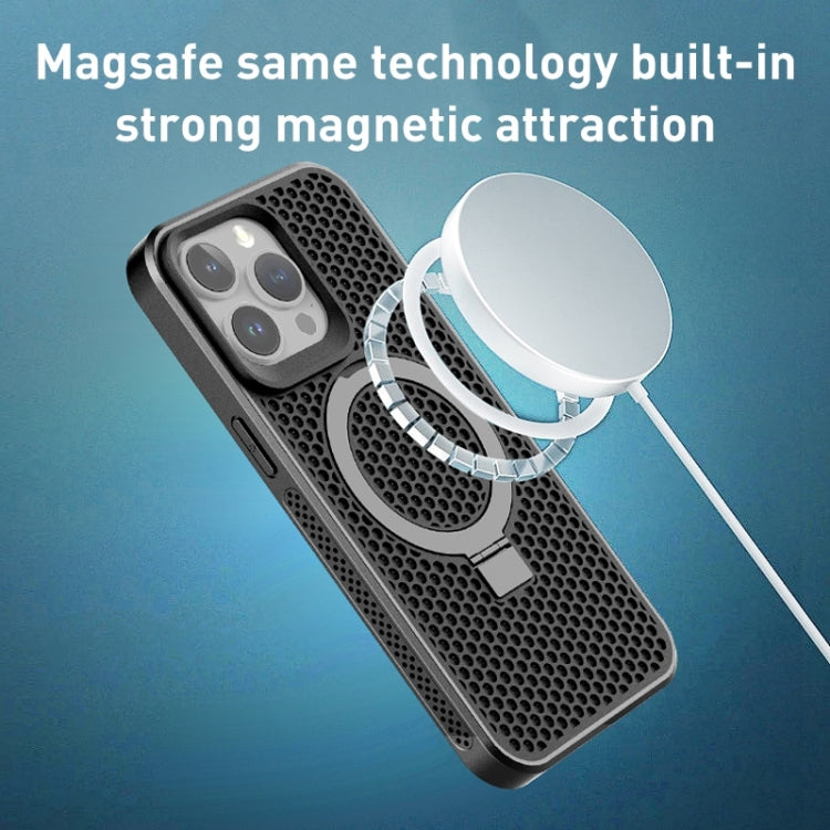 For iPhone 15 Pro Skin Feel PC+TPU Cooling Magnetic Magsafe Phone Case with Stand(Black) - HoMEdemic™ 