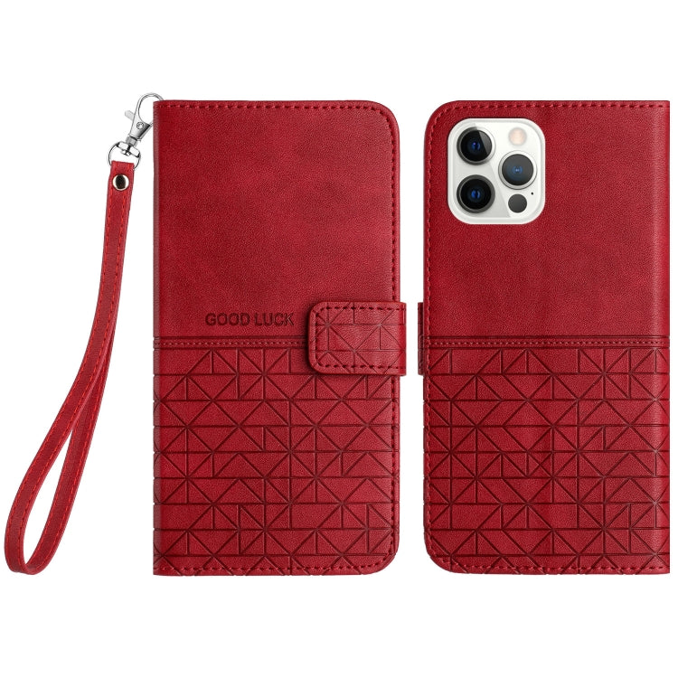 For iPhone 15 Pro Max Rhombic Texture Leather Phone Case with Lanyard(Red) - HoMEdemic™ 