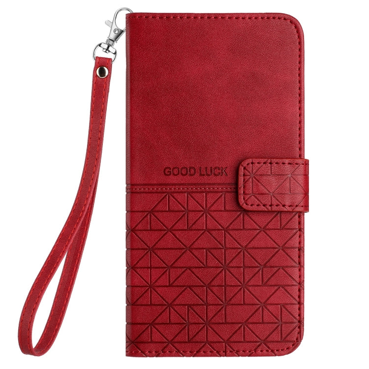 For iPhone 15 Pro Max Rhombic Texture Leather Phone Case with Lanyard(Red) - HoMEdemic™ 