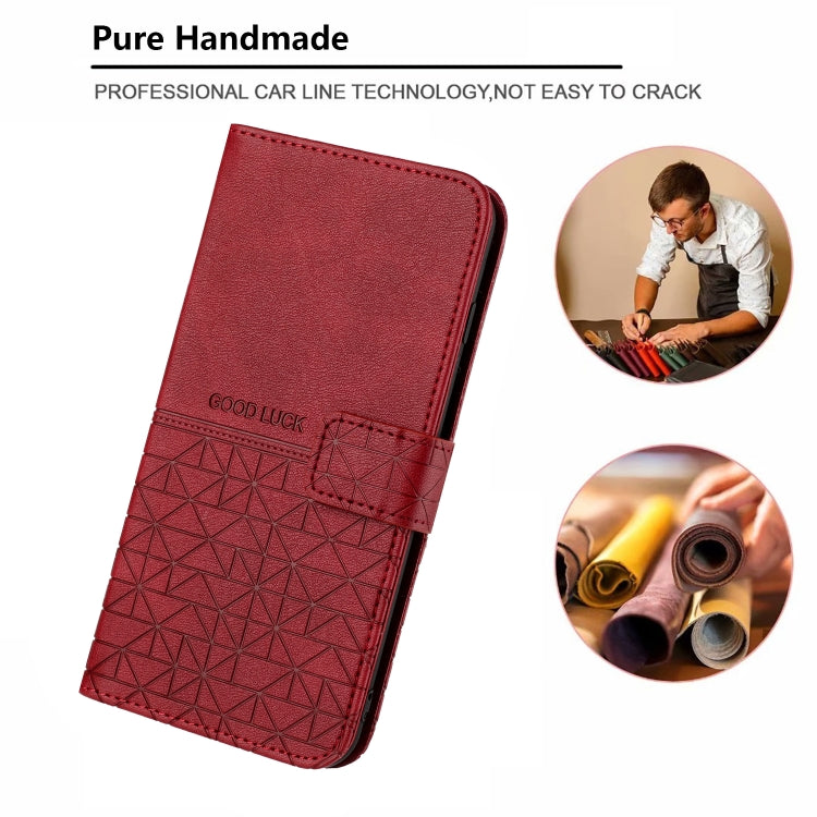 For iPhone 15 Pro Max Rhombic Texture Leather Phone Case with Lanyard(Red) - HoMEdemic™ 