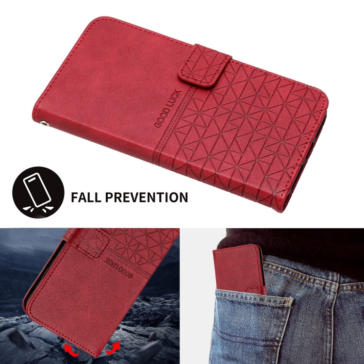 For iPhone 15 Pro Max Rhombic Texture Leather Phone Case with Lanyard(Red) - HoMEdemic™ 