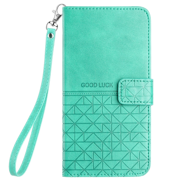 For iPhone 15 Pro Max Rhombic Texture Leather Phone Case with Lanyard(Green) - HoMEdemic™ 