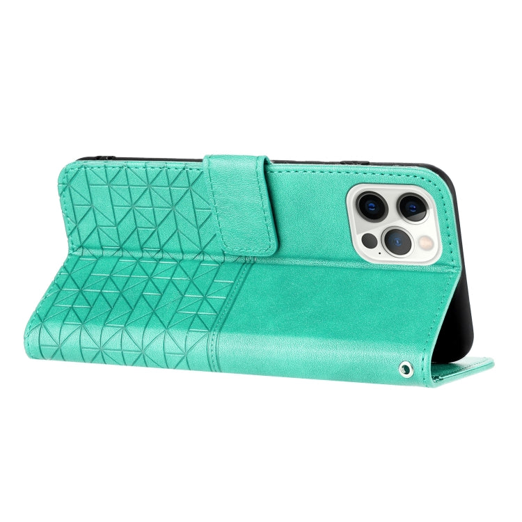 For iPhone 15 Pro Max Rhombic Texture Leather Phone Case with Lanyard(Green) - HoMEdemic™ 