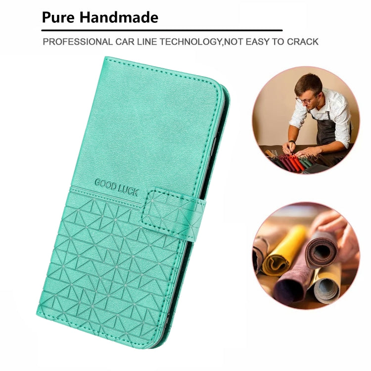 For iPhone 15 Pro Max Rhombic Texture Leather Phone Case with Lanyard(Green) - HoMEdemic™ 
