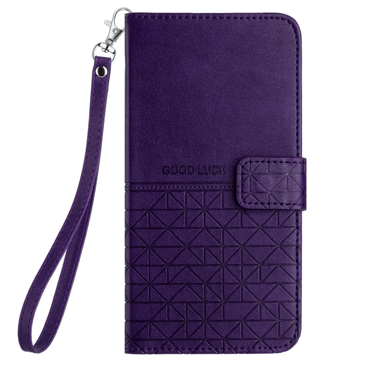 For iPhone 15 Pro Rhombic Texture Leather Phone Case with Lanyard(Purple) - HoMEdemic™ 