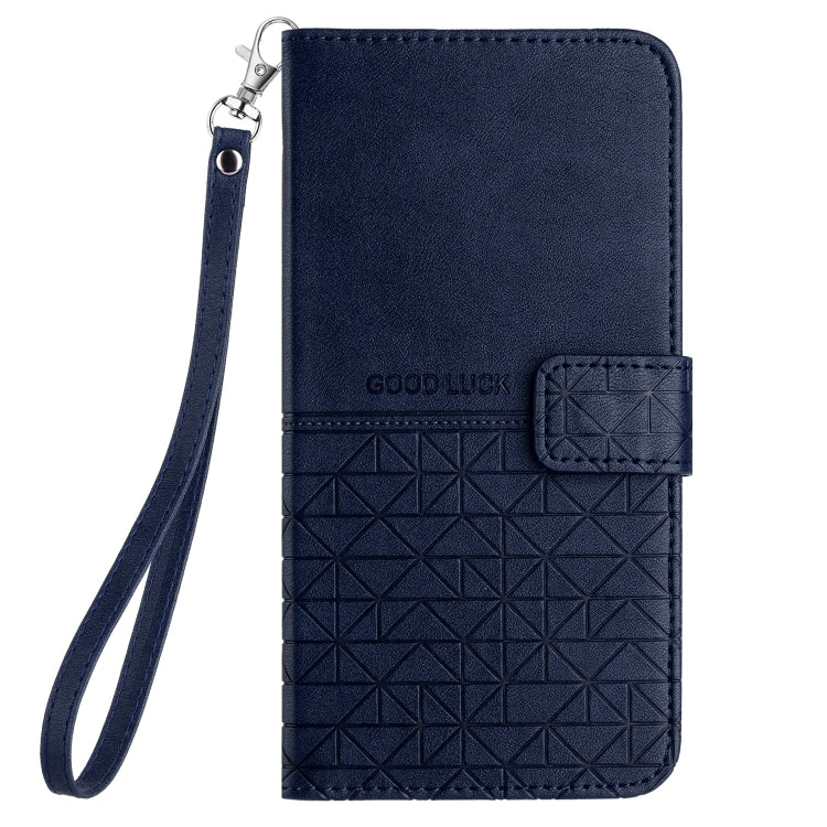 For iPhone 15 Pro Rhombic Texture Leather Phone Case with Lanyard(Blue) - HoMEdemic™ 