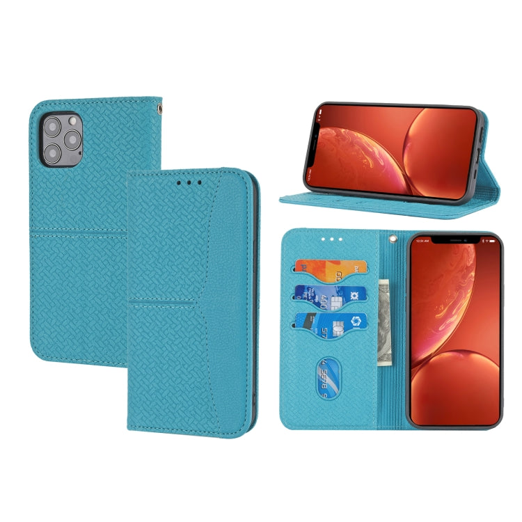 For iPhone 15 Pro Max Woven Texture Stitching Magnetic Leather Phone Case(Blue) - HoMEdemic™ 