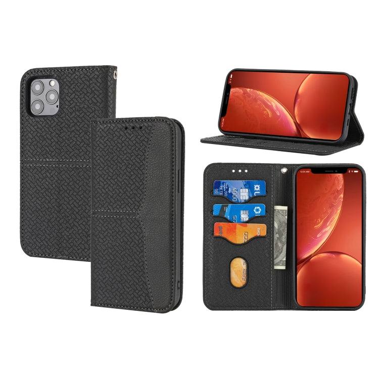 For iPhone 15 Pro Max Woven Texture Stitching Magnetic Leather Phone Case(Black) - HoMEdemic™ 