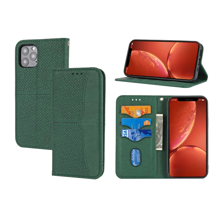 For iPhone 15 Pro Woven Texture Stitching Magnetic Leather Phone Case(Green) - HoMEdemic™ 