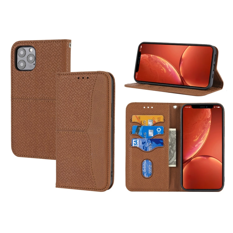 For iPhone 15 Pro Woven Texture Stitching Magnetic Leather Phone Case(Brown) - HoMEdemic™ 