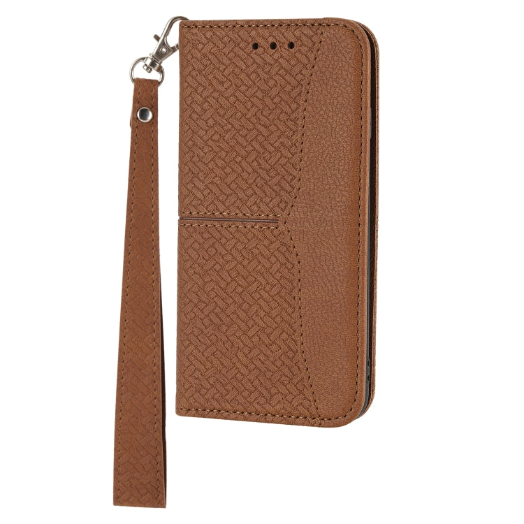 For iPhone 15 Pro Woven Texture Stitching Magnetic Leather Phone Case(Brown) - HoMEdemic™ 