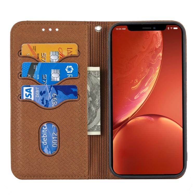 For iPhone 15 Pro Woven Texture Stitching Magnetic Leather Phone Case(Brown) - HoMEdemic™ 