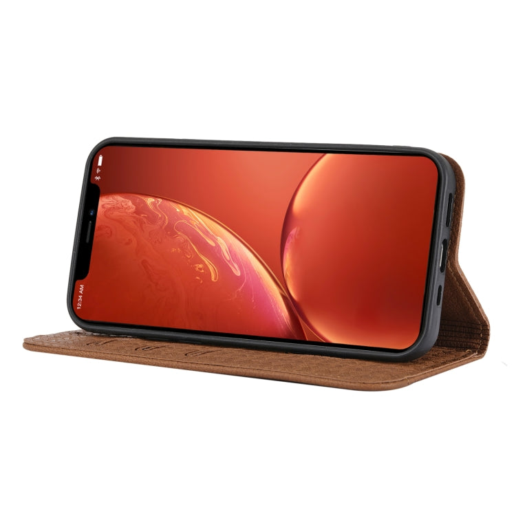 For iPhone 15 Pro Woven Texture Stitching Magnetic Leather Phone Case(Brown) - HoMEdemic™ 