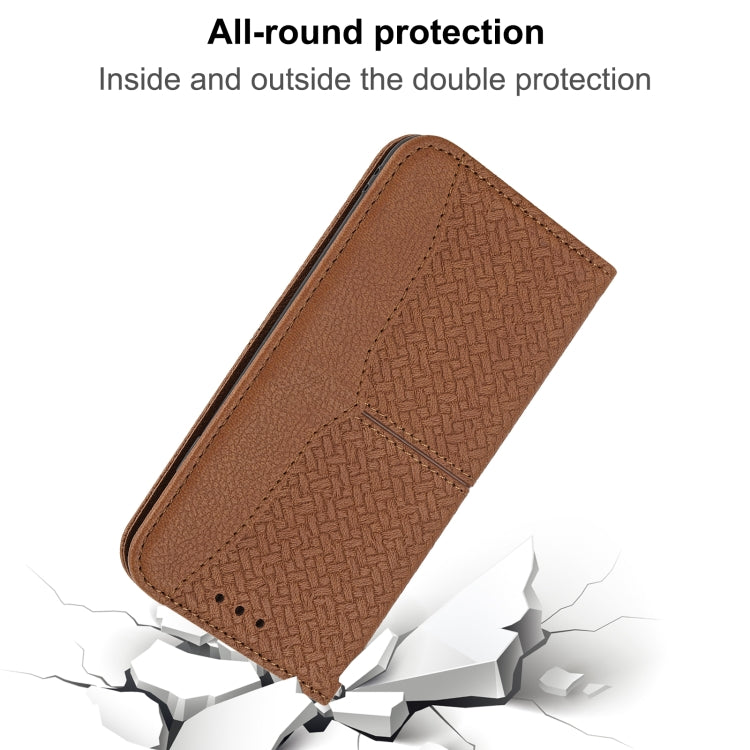 For iPhone 15 Pro Woven Texture Stitching Magnetic Leather Phone Case(Brown) - HoMEdemic™ 
