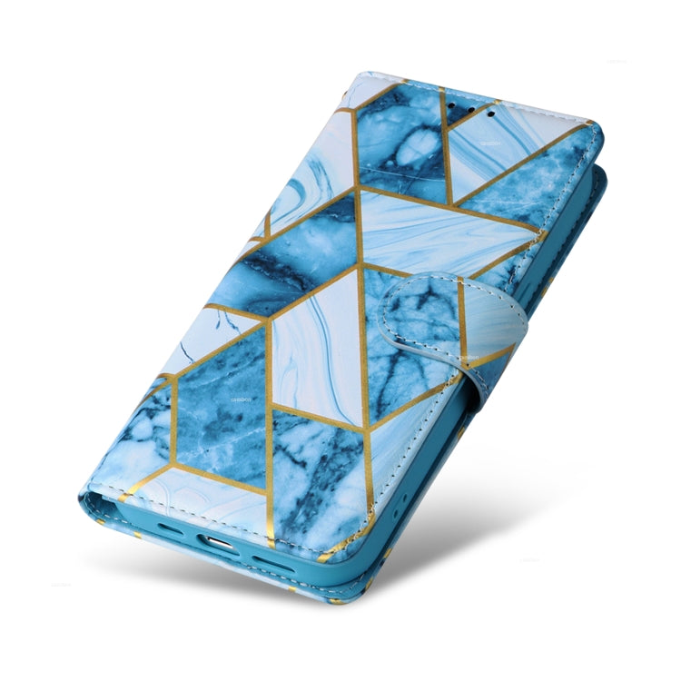 For iPhone 15 Pro Max Marble Bronzing Stitching Leather Phone Case(Blue) - HoMEdemic™ 