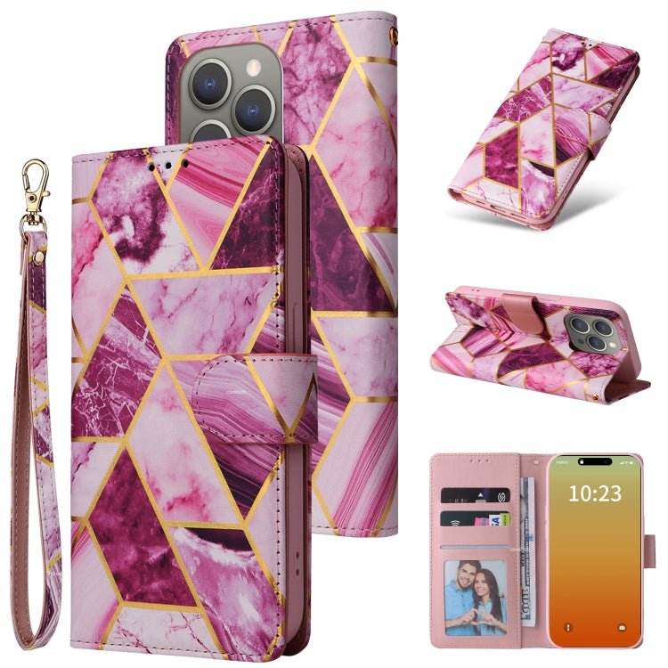 For iPhone 15 Pro Max Marble Bronzing Stitching Leather Phone Case(Purple) - HoMEdemic™ 