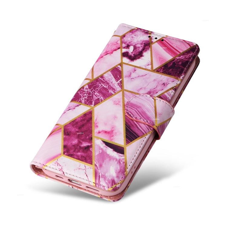 For iPhone 15 Pro Max Marble Bronzing Stitching Leather Phone Case(Purple) - HoMEdemic™ 