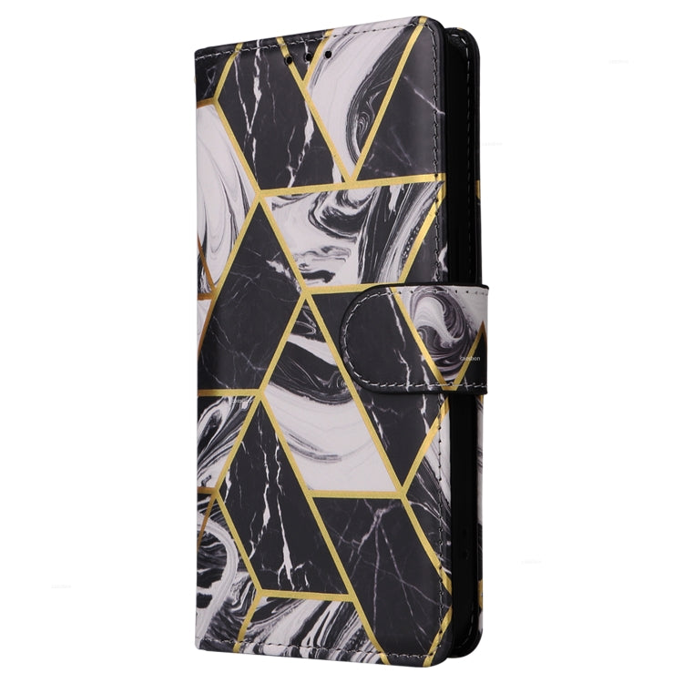 For iPhone 15 Pro Marble Bronzing Stitching Leather Phone Case(Black) - HoMEdemic™ 