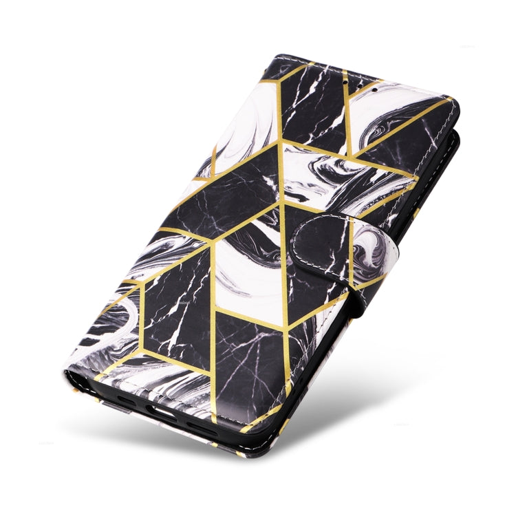 For iPhone 15 Pro Marble Bronzing Stitching Leather Phone Case(Black) - HoMEdemic™ 