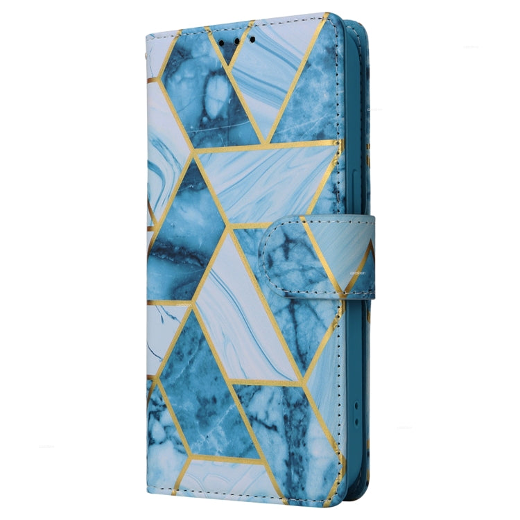 For iPhone 15 Pro Marble Bronzing Stitching Leather Phone Case(Blue) - HoMEdemic™ 