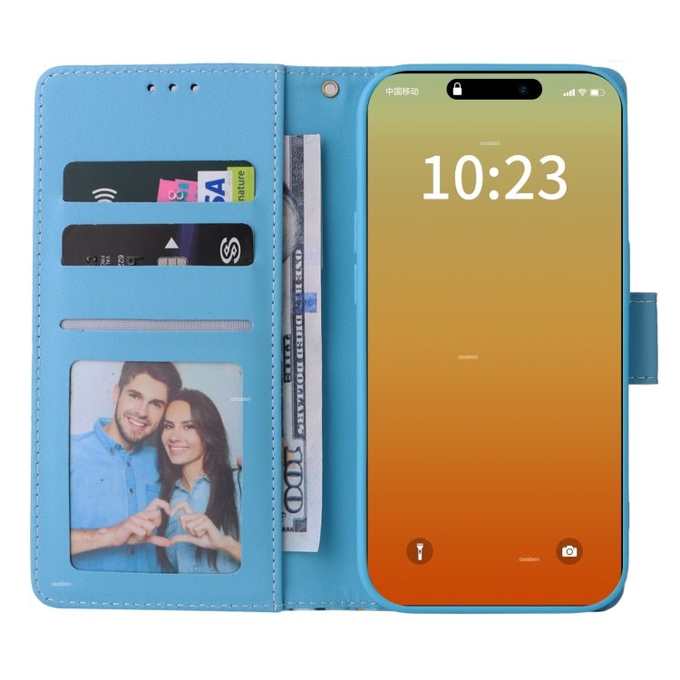 For iPhone 15 Pro Marble Bronzing Stitching Leather Phone Case(Blue) - HoMEdemic™ 