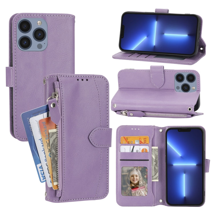 For iPhone 15 Pro Oil Skin Zipper Wallet Leather Phone Case(Purple) - HoMEdemic™ 